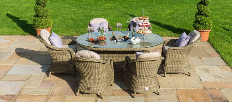 Maze Winchester 6 Seat Oval Ice Bucket Dining Set With Heritage Chairs And Lazy Susan