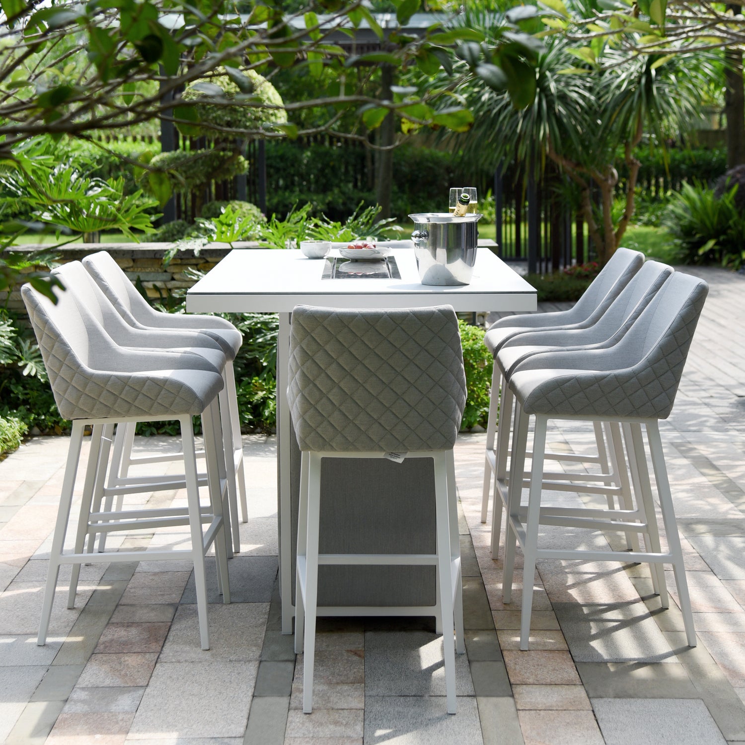 Maze Rattan Regal 8 Seat Rectangular Fire Pit Bar Set