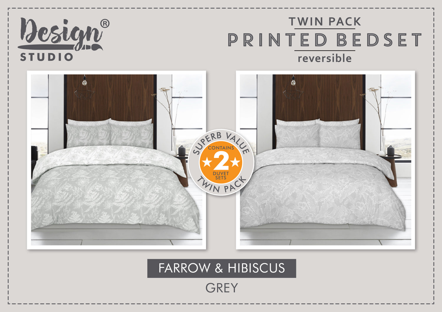 Design Studio Twin Pack Farrow/Hibiscus Duvet Set-Better Bed Company 