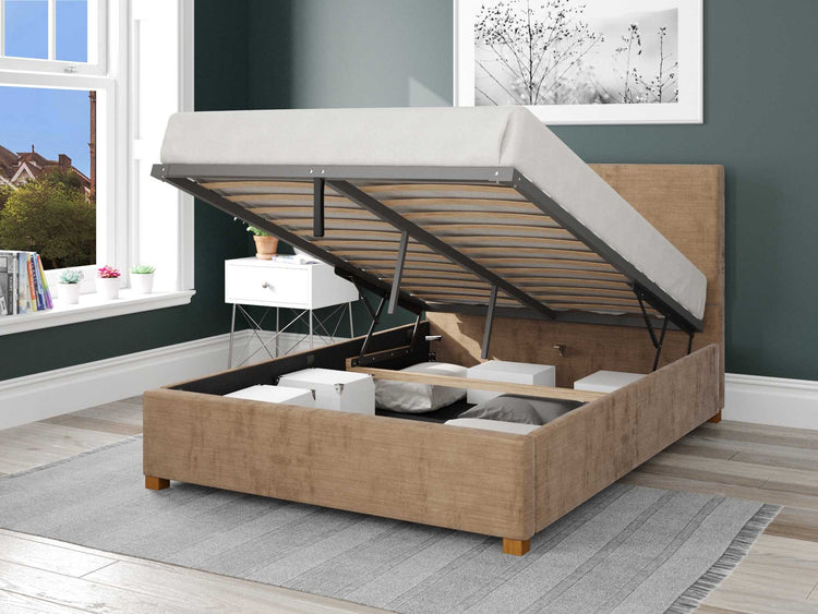 Better Peterborough Dark Beige Ottoman Bed Open-Better Bed Company