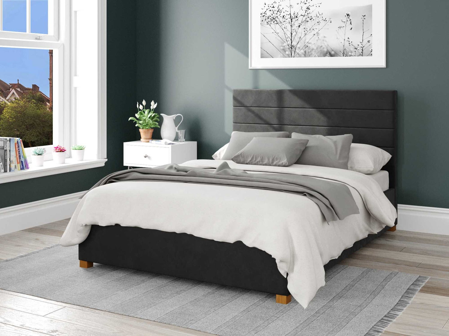 Better London Velvet Black Ottoman Bed-Better Bed Company 