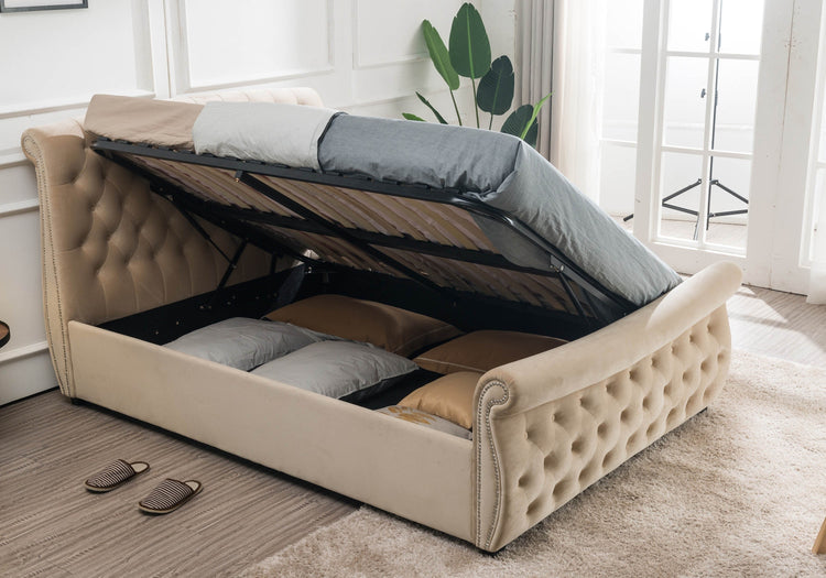 Luccay Beige Fabric Bed