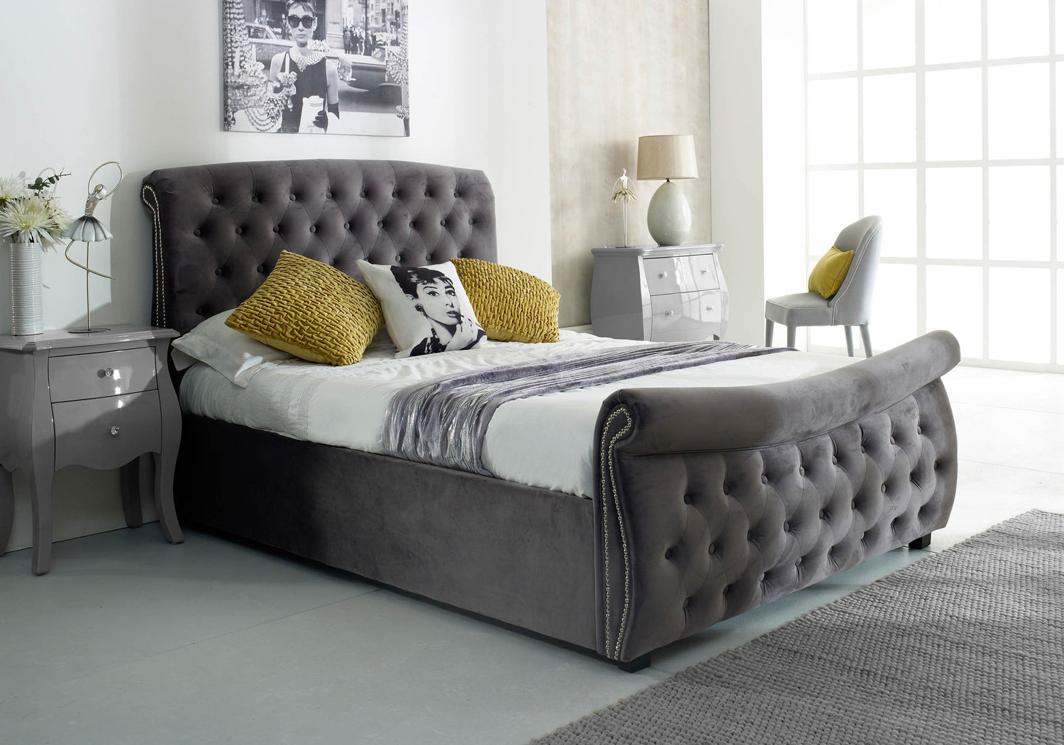 Luccay Silver Fabric Bed