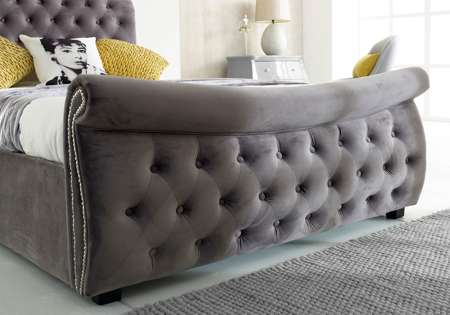 Luccay Silver Fabric Bed