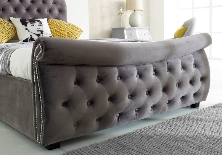 Luccay Silver Fabric Bed