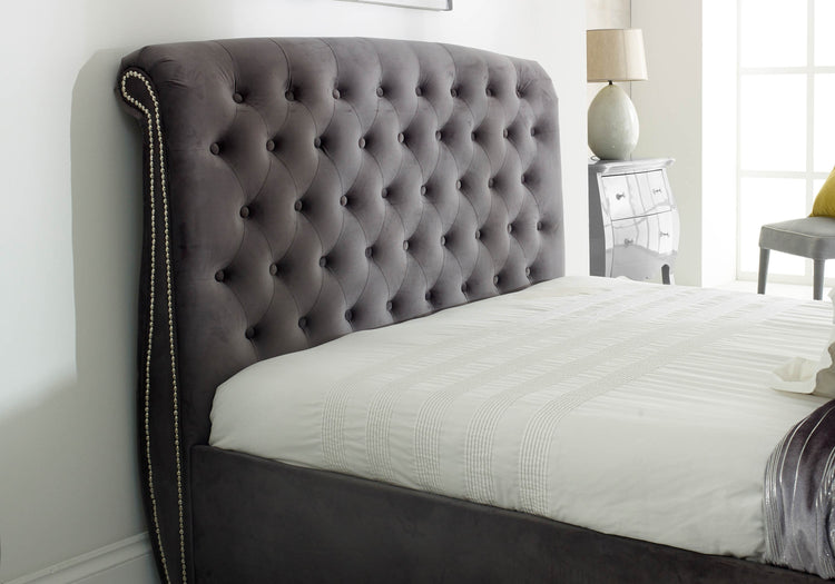 Luccay Silver Fabric Bed