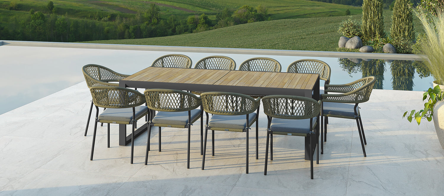 Maze Bali Rope Weave 10 Seat Rectangular Extending Dining Set Grey-Better Bed Company