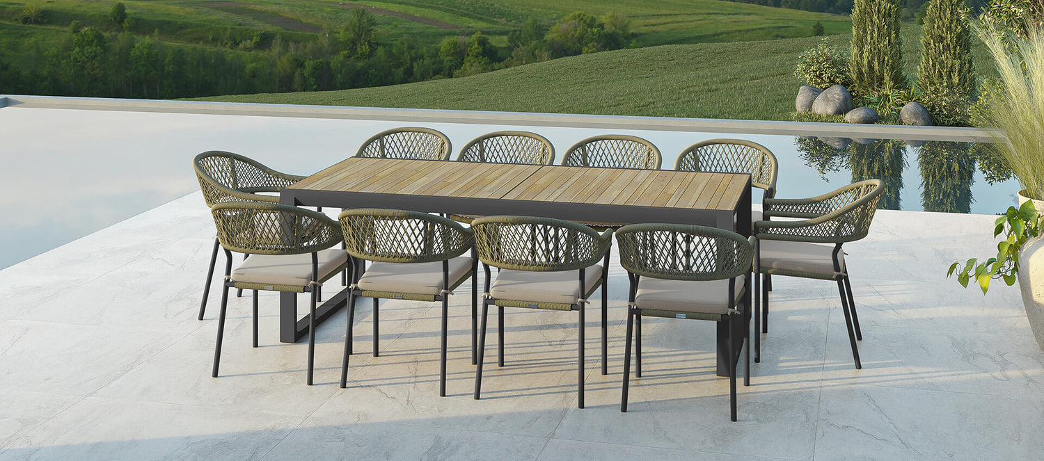 Maze Bali Rope Weave 10 Seat Rectangular Extending Dining Set Oatmeal-Better Bed Company