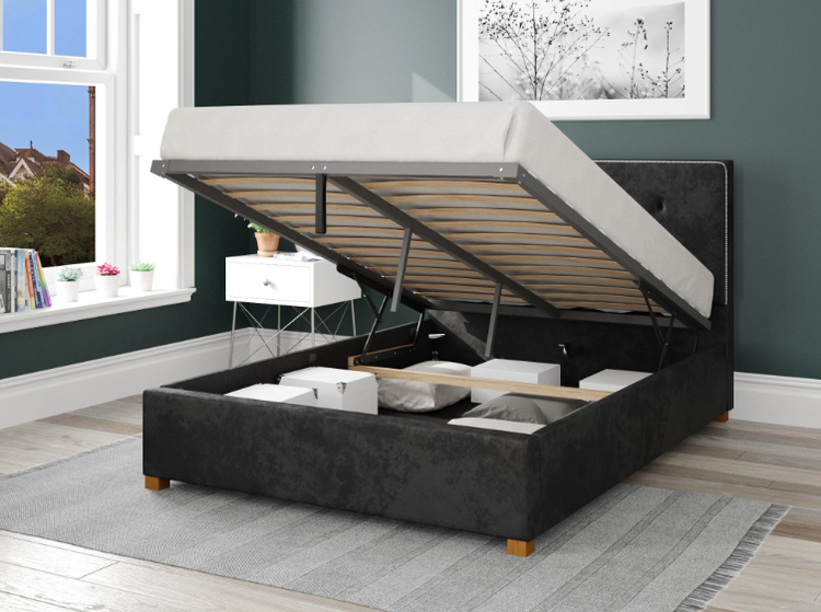 Better Birmingham Velvet Black Ottoman Bed