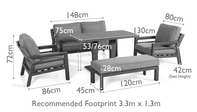Maze New York 2 Seat Sofa Set With Rising Table