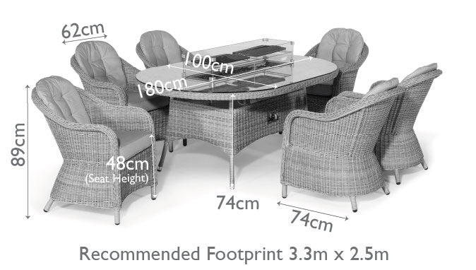 Maze Oxford 6 Seat Oval Fire Pit Dining Set With Heritage Chairs