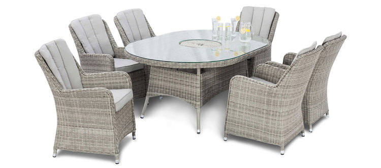 Maze Oxford 6 Seat Oval Dining Set With Ice Bucket And Venice Chairs With Lazy Susan