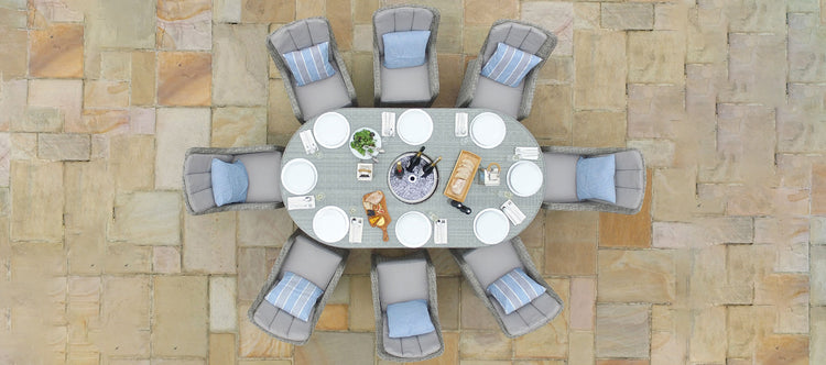 Maze Oxford 8 Seat Oval Dining Set With Ice Bucket And Venice Chairs With Lazy Susan