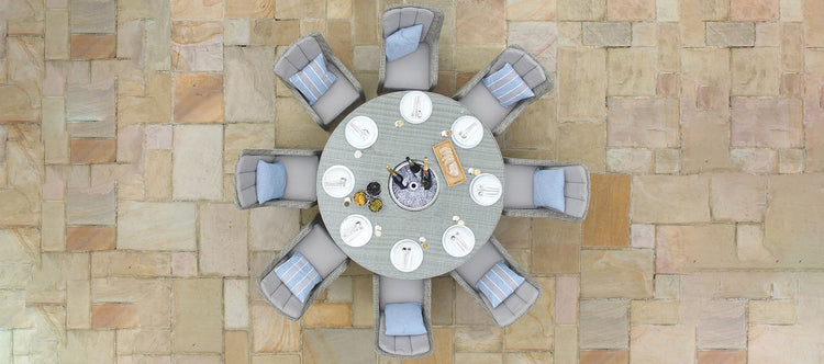 Maze Oxford 8 Seat Round Dining Set With Ice Bucket And Venice Chairs With Lazy Susan