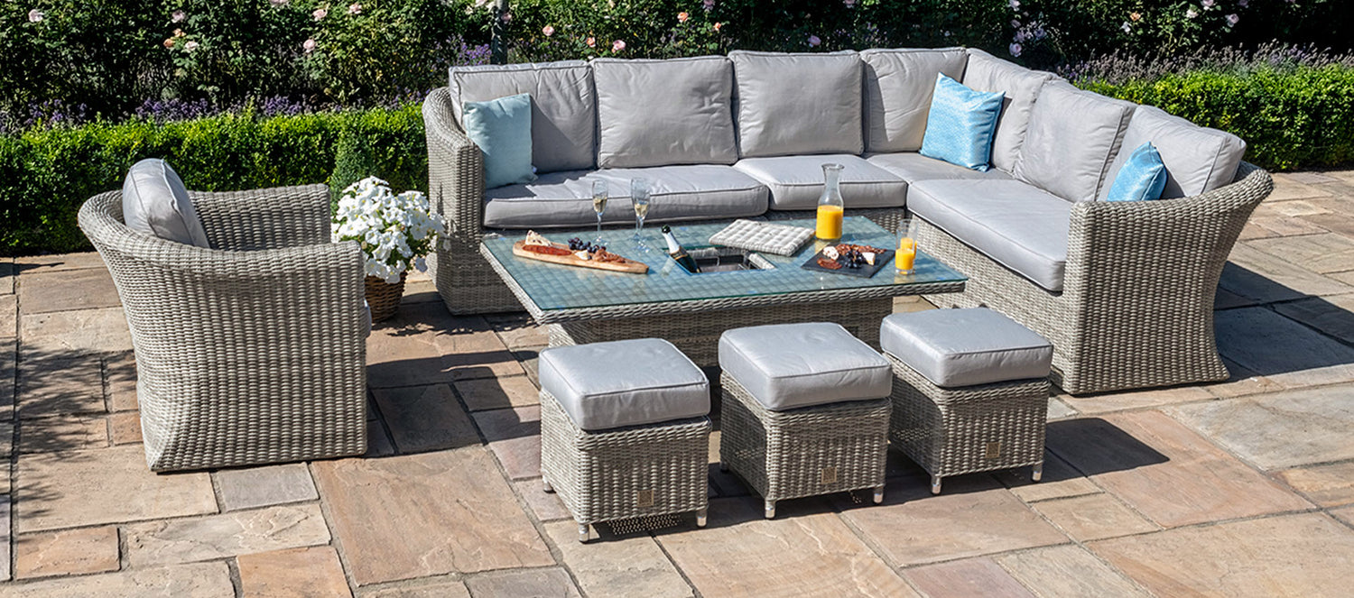 Maze Rattan Oxford Deluxe Large Corner Dining Set With Rising Table And Armchair-Better Bed Company 