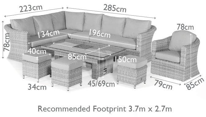 Maze Rattan Winchester Deluxe Large Corner Dining Set With Rising Table And Armchair
