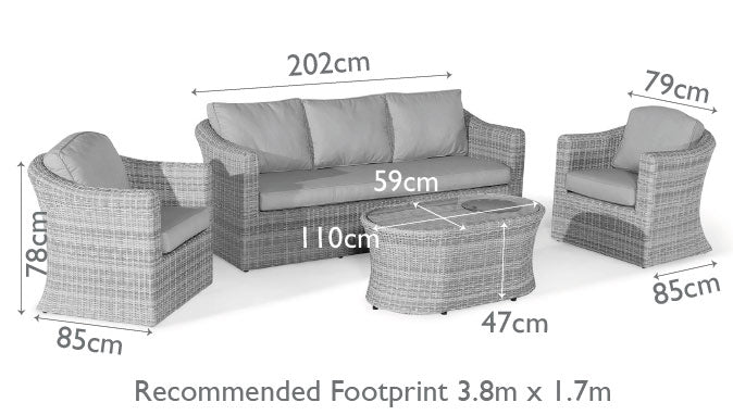 Maze Winchester 3 Seat Sofa Set With Fire Pit Coffee Table