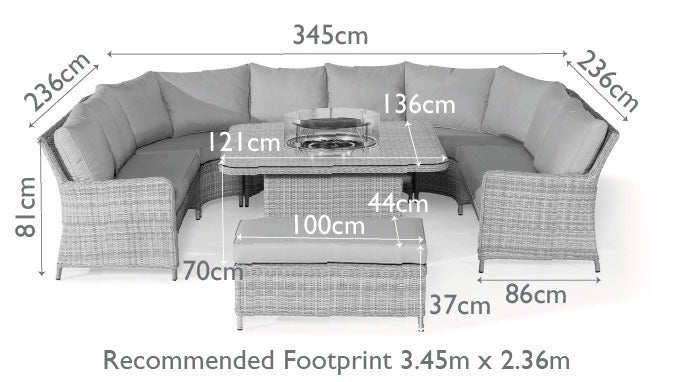 Maze Rattan Oxford Royal U Shaped Sofa Set With Fire Pit