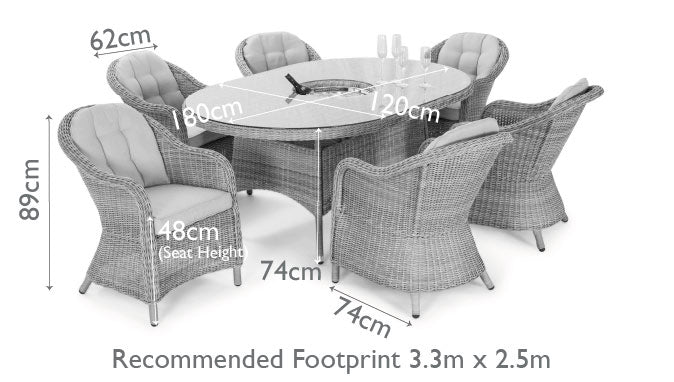 Maze Winchester 6 Seat Oval Ice Bucket Dining Set With Heritage Chairs And Lazy Susan