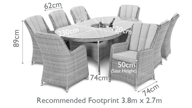 Maze Oxford 8 Seat Oval Dining Set With Ice Bucket And Venice Chairs With Lazy Susan