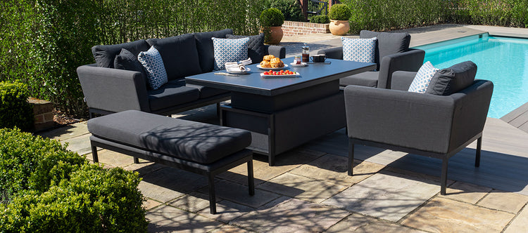 Maze Rattan Pulse 3 Seater Sofa Set with Rising Table Charcoal From Side View-Better Bed Company 