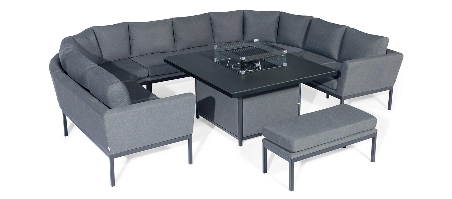 Maze Rattan Pulse U Shape Corner Dining Set With Fire Pit Table-Better Bed Company 