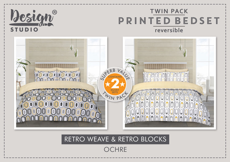 Design Studio Twin Pack Retro Weave/Blocks Duvet Set
