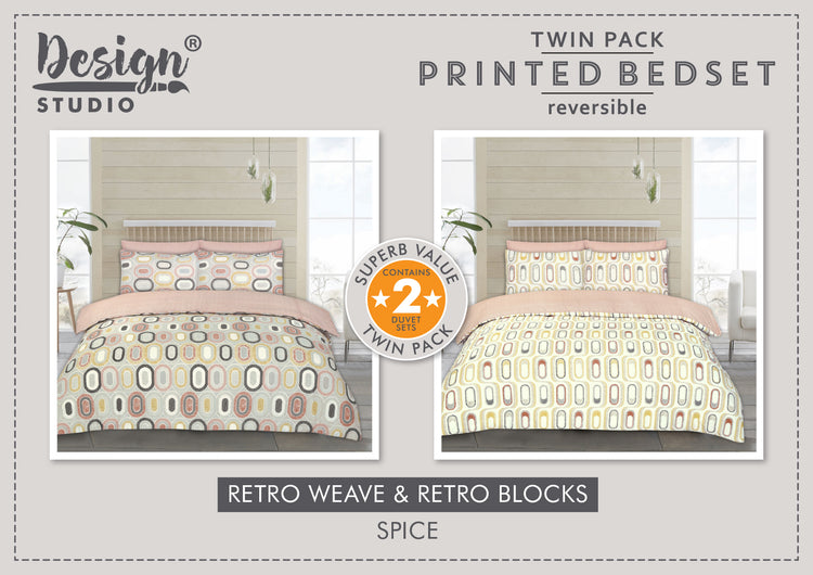 Design Studio Twin Pack Retro Weave/Blocks Duvet Set