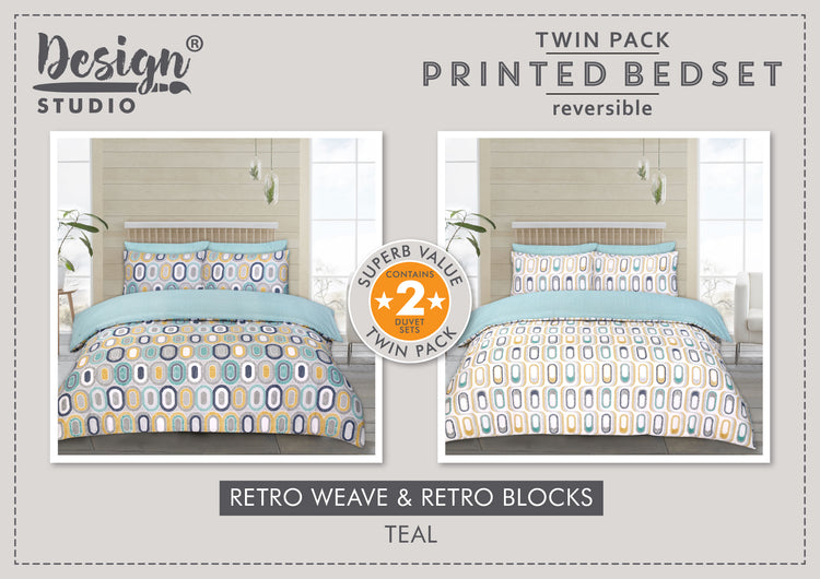 Design Studio Twin Pack Retro Weave/Blocks Duvet Set