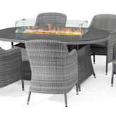 Maze Santorini 6 Seat Oval Rattan Dining Set With Fire Pit Table