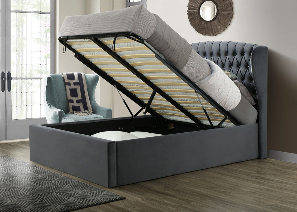 Bedmaster Warwick Wing Velvet Ottoman Bed Open Fully-Better Bed Company 