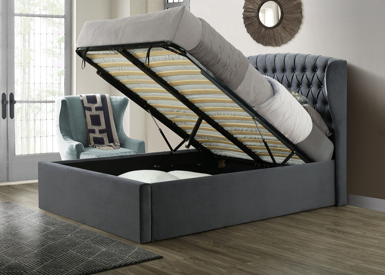 Bedmaster Warwick Wing Velvet Ottoman Bed Open Fully-Better Bed Company 