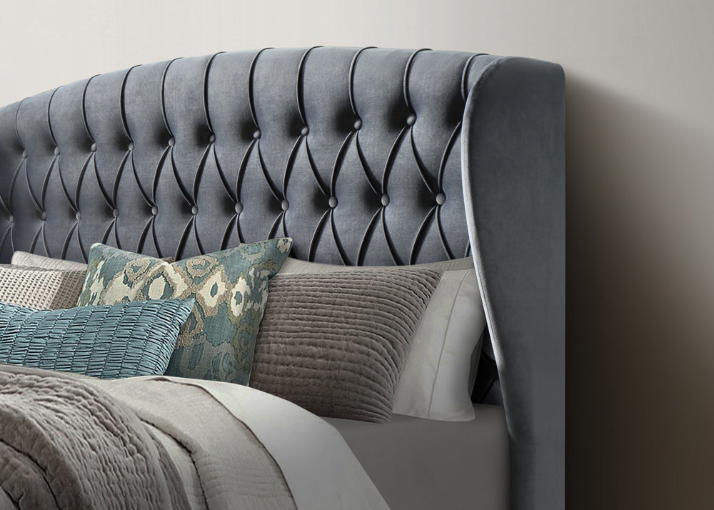 Bedmaster Warwick Wing Velvet Ottoman Bed Headboard Detail-Better Bed Company 