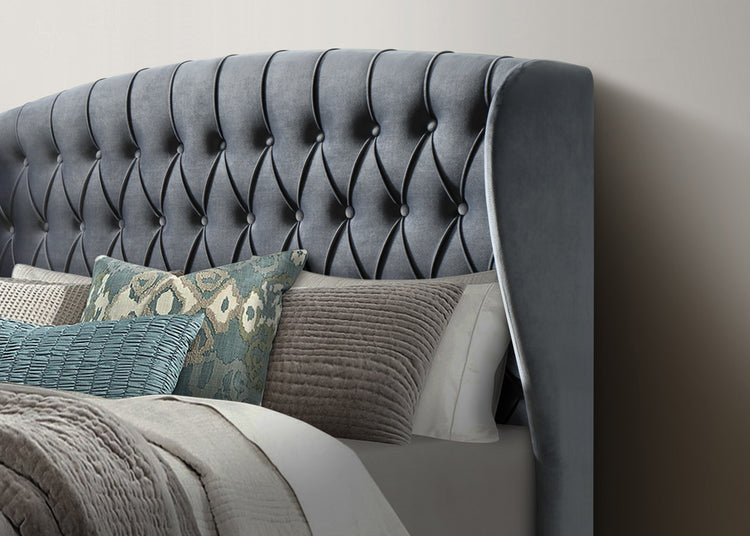 Bedmaster Warwick Wing Velvet Ottoman Bed Headboard Detail-Better Bed Company 