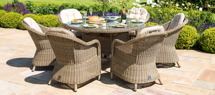 Maze Winchester 6 Seat Round Ice Bucket Dining Set With Heritage Chairs And Lazy Susan