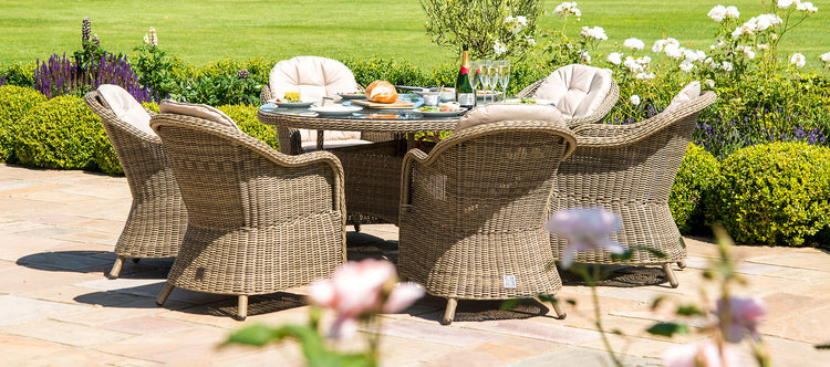 Maze Winchester 6 Seat Round Ice Bucket Dining Set With Heritage Chairs And Lazy Susan