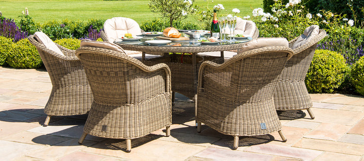 Maze Winchester 6 Seat Round Ice Bucket Dining Set With Heritage Chairs And Lazy Susan