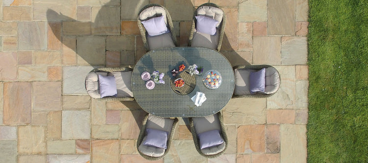 Maze Winchester 6 Seat Oval Ice Bucket Dining Set With Heritage Chairs And Lazy Susan