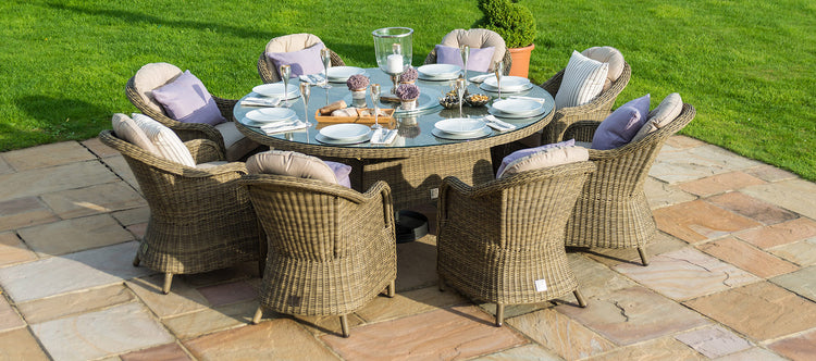 Maze Winchester 8 Seat Round Rattan Dining Set With Ice Bucket Dining And Heritage Chairs With Lazy Susan