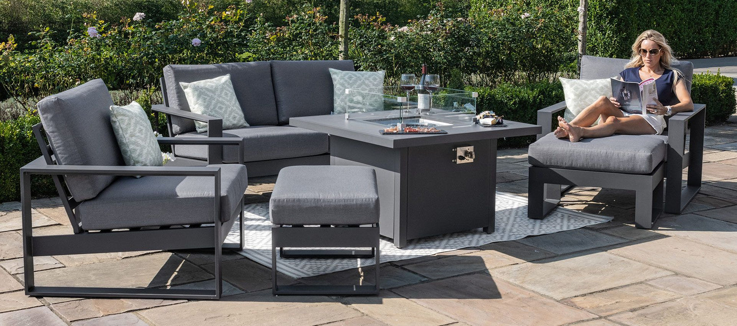 Maze Rattan Amalfi 2 Seat Sofa Set With Square Fire Pit Table