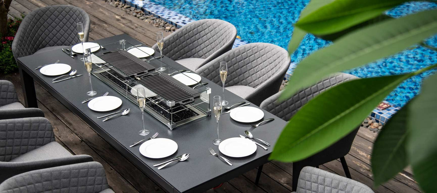 Maze Rattan Ambition 8 Seat Rectangular Fire Pit Dining Set