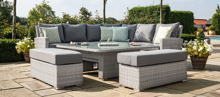 Maze Rattan Ascot Deluxe Corner Dining Set With Rising Table And Ice Bucket