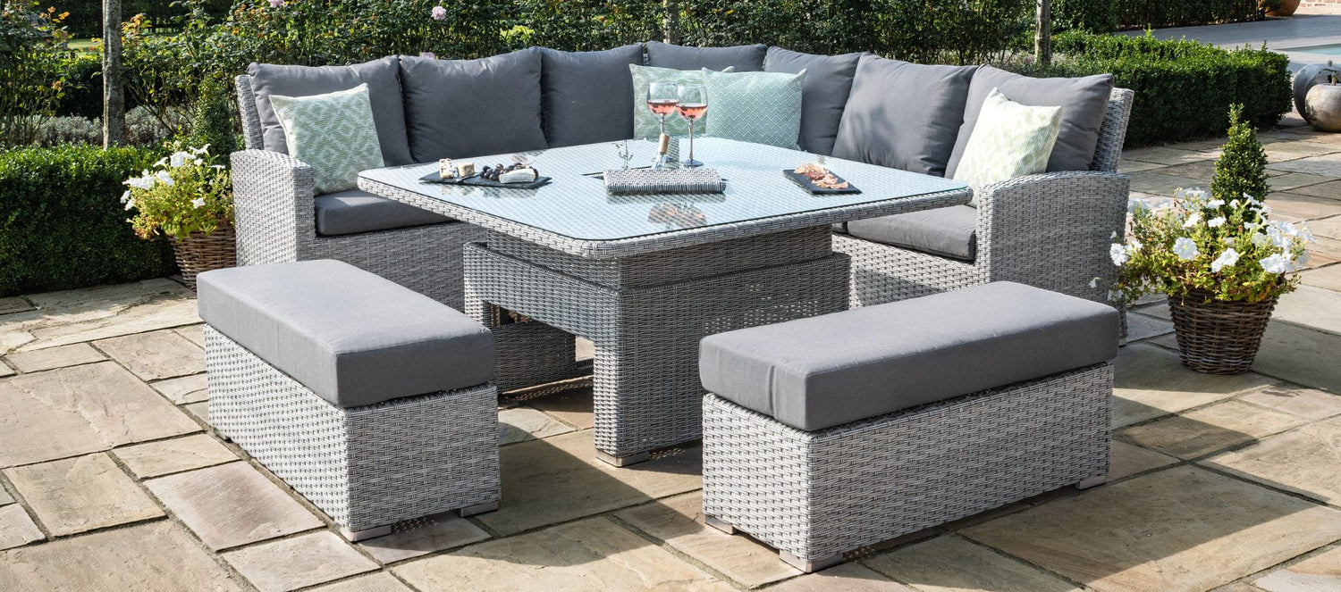 Maze Rattan Ascot Deluxe Corner Dining Set With Rising Table And Ice Bucket