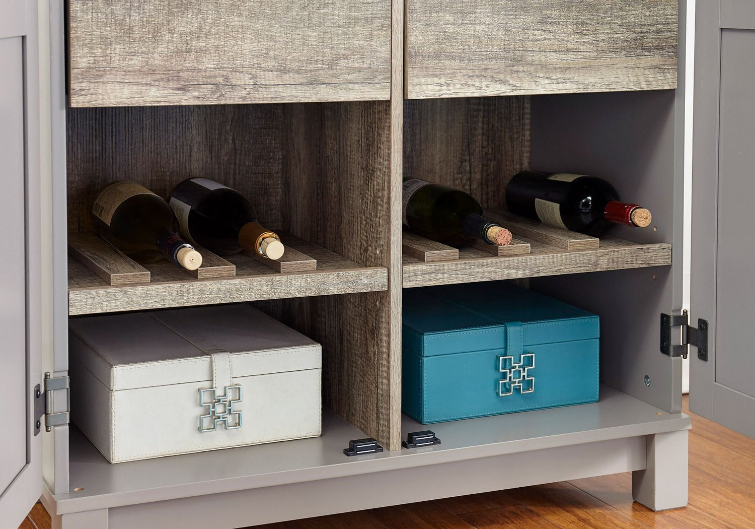 Dorel Home Carver 64” Storage Cabinet Inside View-Better Bed Company