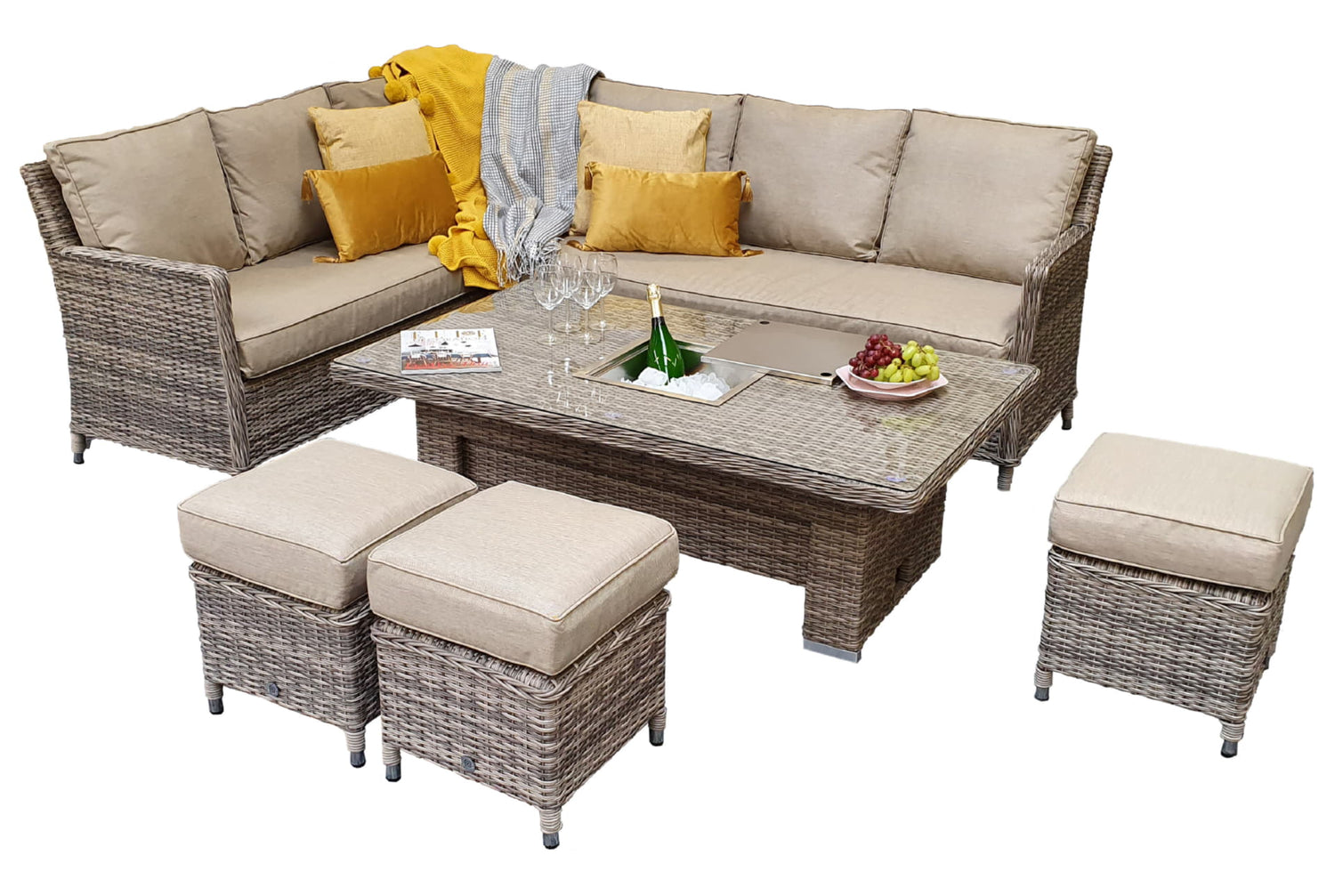 Signature Weave Edwina Corner Dining In 3 Wicker With Lift Table And Ice Bucket