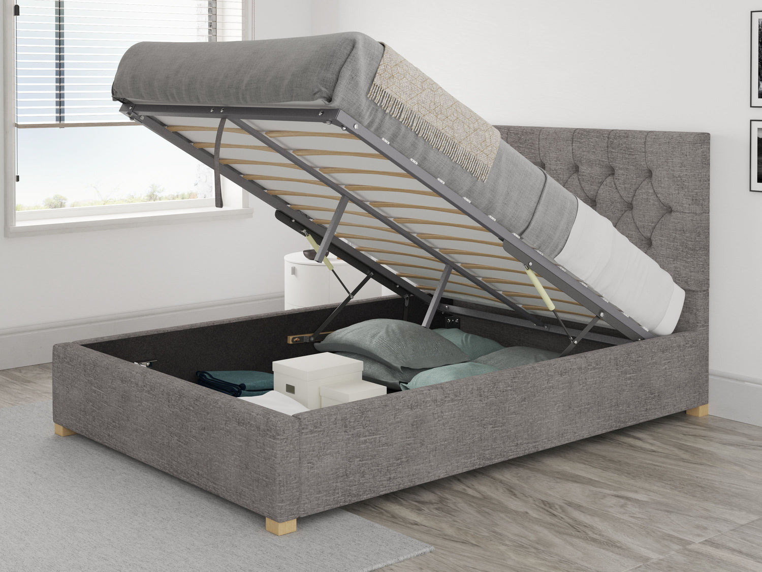 Better Finchen Charcoal Ottoman Bed