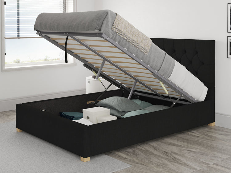 Better Finchen Black Fabric Ottoman Bed