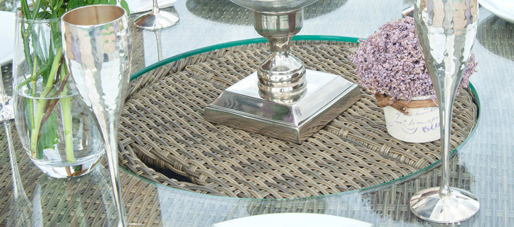 Maze Winchester 6 Seat Oval Ice Bucket Dining Set With Heritage Chairs And Lazy Susan