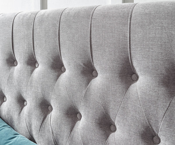 GFW Dakota Ottoman Bed Grey Headboard Buttons Close Up-Better Bed Company