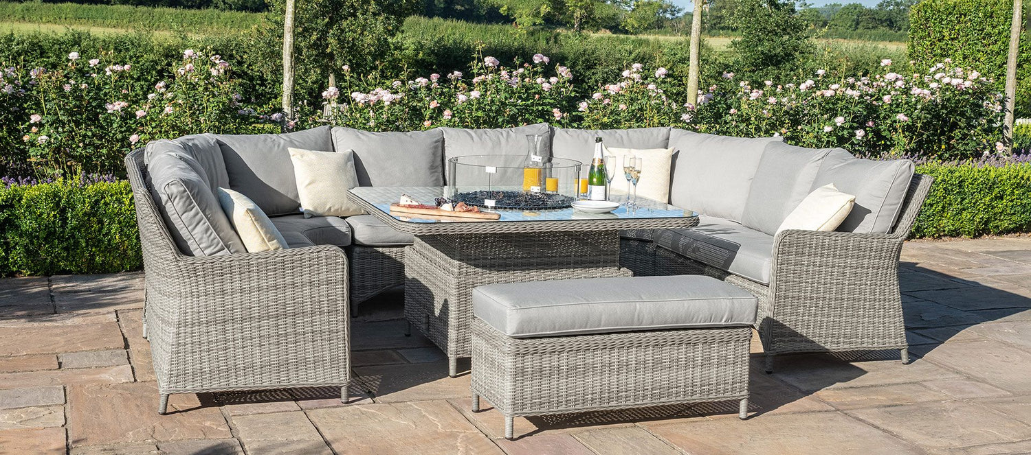 Maze Rattan Oxford Royal U Shaped Sofa Set With Fire Pit